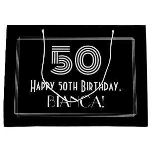 50th Birthday — Art Deco Inspired Look "50" & Name Large Gift Bag
