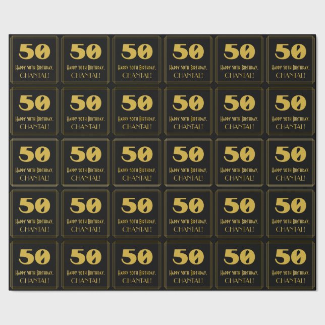 50th Birthday – Art Deco Inspired Look "50" & Name Wrapping Paper (Seam)