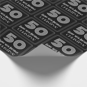 50th Birthday: Art Deco Inspired Look "50" w/ Name Wrapping Paper