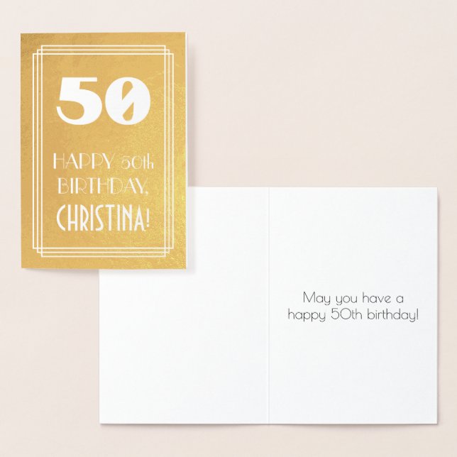50th Birthday ~ Art Deco Style "50" & Custom Name Foil Card (Display)