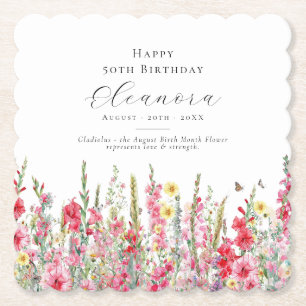 50th Birthday August Birth Month Flower Custom Paper Coaster