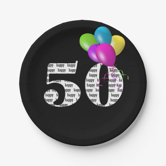50th birthday balloon bouquet paper plate (Front)