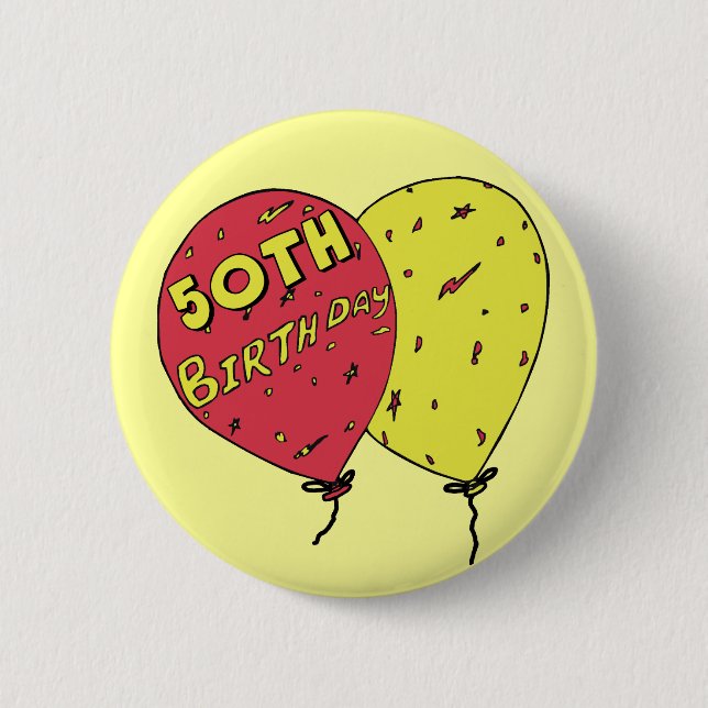 50th Birthday Balloons Button (Front)