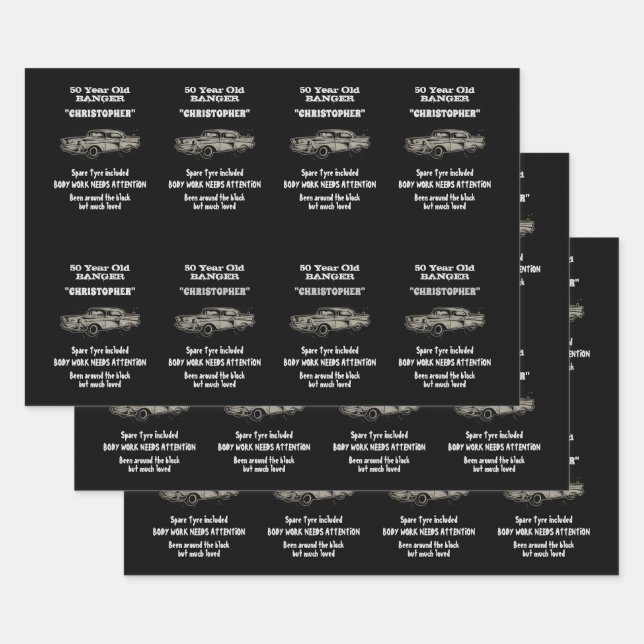 50th Birthday Banger Love Vintage Car Retro Style Wrapping Paper Sheet (Set)