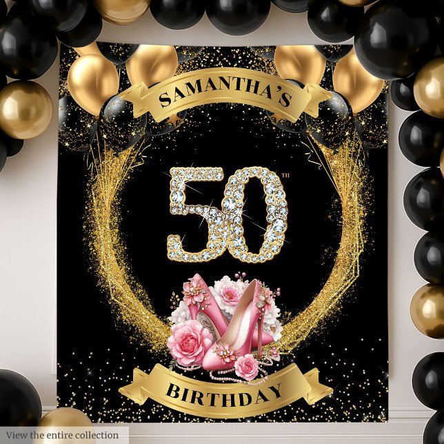 50th Birthday Banner Diamond Numbers High Heels Tapestry (50th Birthday Banner Diamond Numbers High Heels Tapestry )