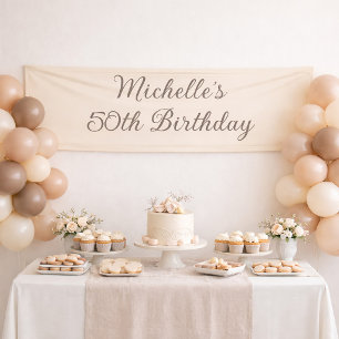 50th Birthday Banner Name Elegant Beige