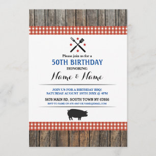 50th Birthday BBQ Any Age Rustic Red Hog Roast Invitation
