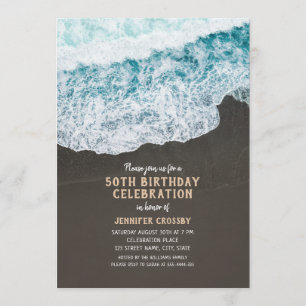 50th Birthday Beach Wave Ocean Cool Nautical Invitation