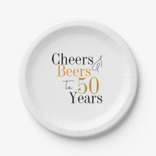 50th Birthday Beers and Cheers Minimal Party Paper Plate