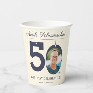 50th Birthday Beige & Cream Vintage Custom Photo Paper Cups