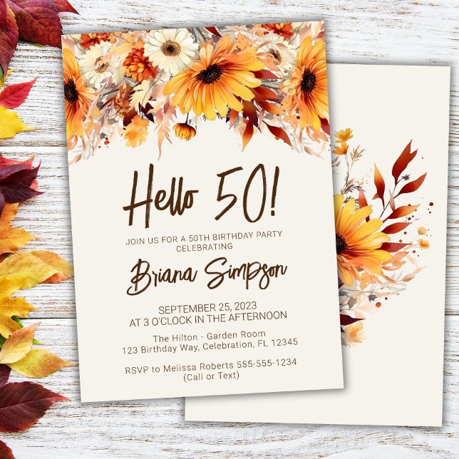 50th Birthday Beige Fall Floral Invitation (Creator Uploaded)