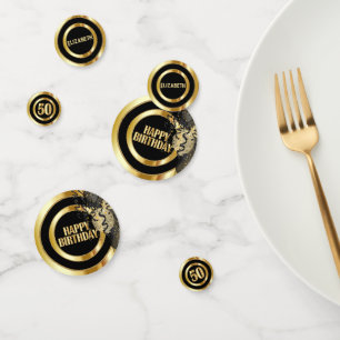 50th Birthday - Black and Gold Confetti