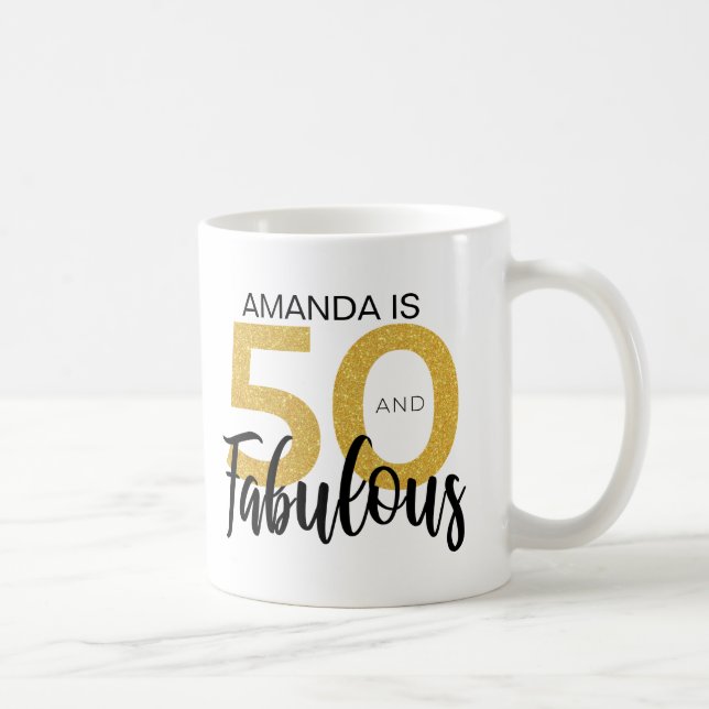 50th Birthday Black and Gold Effect Personalized Coffee Mug (Right)