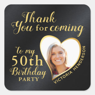 50th Birthday Black and Gold Glam Thank You Square Sticker