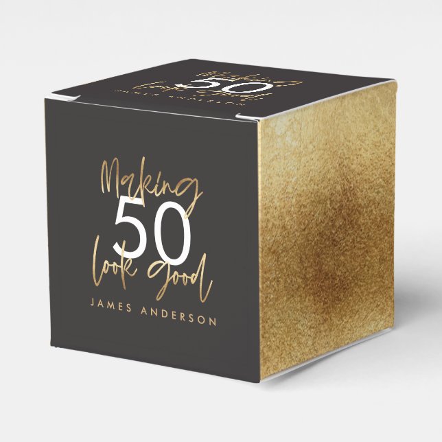 50th Birthday black and gold simple elegant modern Favor Box (Front Side)