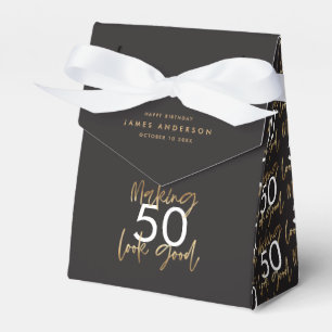 50th Birthday black and gold simple elegant modern Favor Box