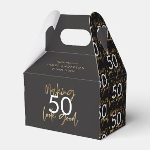 50th Birthday black and gold simple elegant modern Favor Box