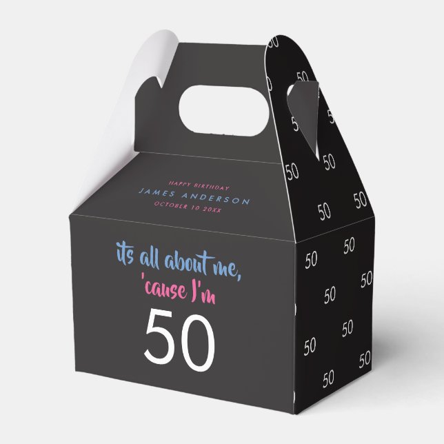 50th Birthday black and gold simple elegant modern Favor Box (Front Side)