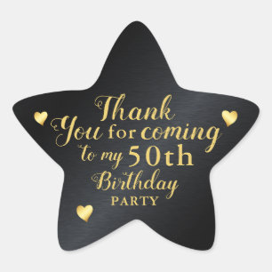 50th Birthday Black and Gold Thank You Star Sticker