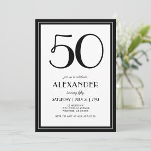 50th Birthday Black and White Modern Minimalist  Invitation