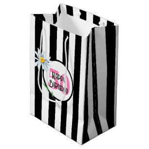 50th Birthday Black And White Stripes Medium Gift Bag