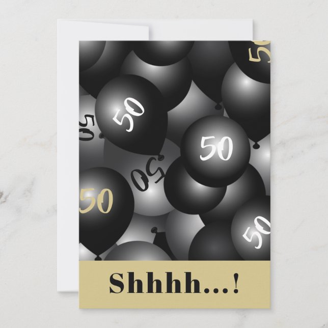 50th Birthday Black Balloon Invitation (Front)