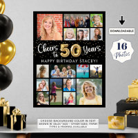 50th Birthday Black Gold 16 Photo Cheers to Years