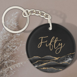 50th Birthday Black Gold Agate Acrylic Keychain