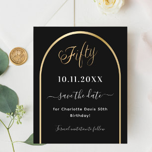 50th birthday black gold arch save the date card