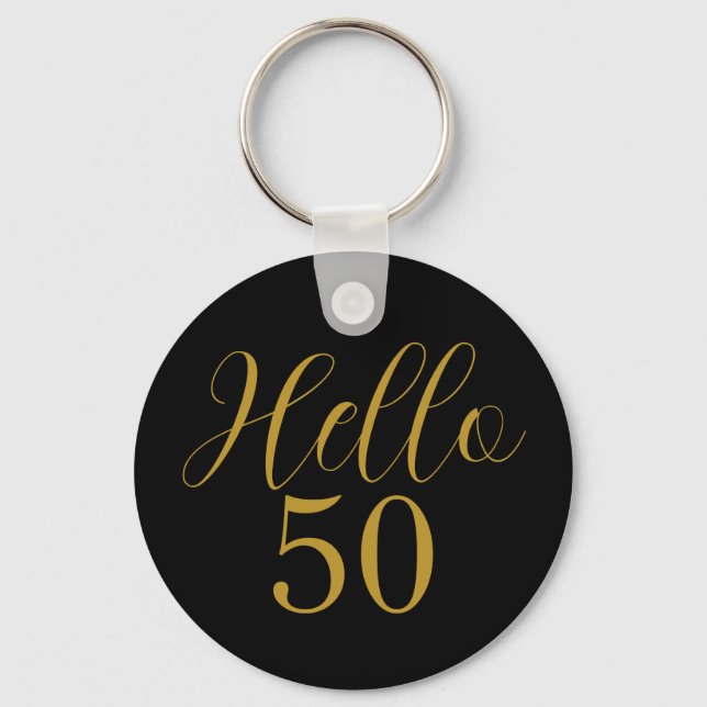 50th Birthday Black Gold Birthday Keychain (Front)
