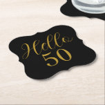 50th Birthday Black Gold Birthday Paper Coaster<br><div class="desc">Elegant black and gold 50th birthday sticker design. This modern typography design is in chic black and gold. It has the text "Hello 50" in trending typography. This stylish design is perfect for an unforgettable 50th birthday party celebration. Contact the designer via zazzle chat for help with matching products, personalization...</div>