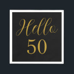 50th Birthday Black Gold Birthday Party Napkin<br><div class="desc">Elegant black and gold 50th birthday party design. This modern typography design is in classic black and gold. It has the text "Hello 50" in trending typography. This stylish design is perfect for a chic and unforgettable 50th birthday party celebration. If you need help with personalization, or for a custom...</div>