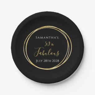 50th Birthday Black Gold Birthday Party Paper Plate