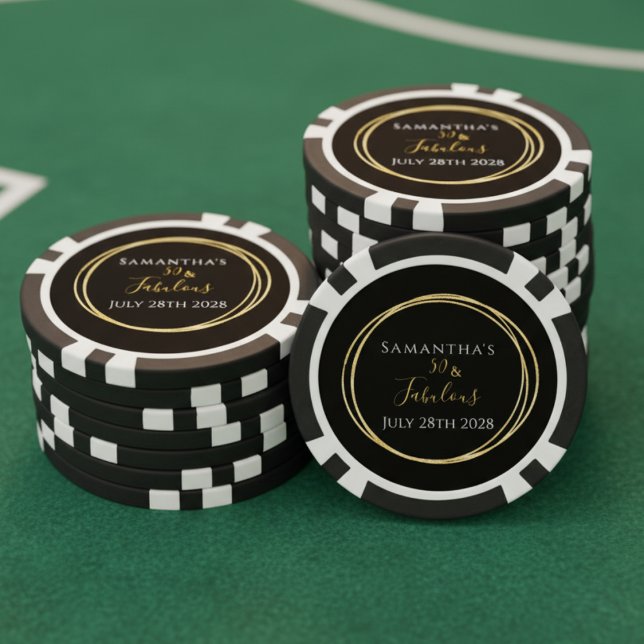50th Birthday Black Gold Birthday Party Poker Chips (Creator Uploaded)