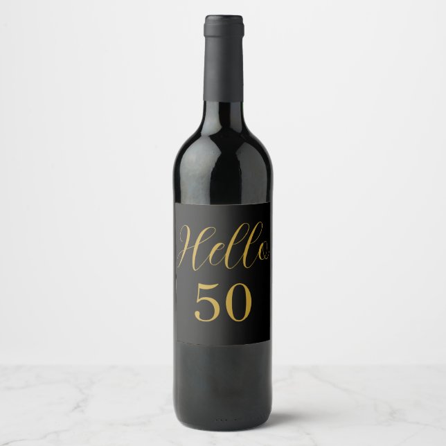 50th Birthday Black Gold Birthday Party Wine Label (Front)