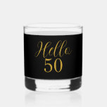 50th Birthday Black Gold Birthday Whiskey Glass<br><div class="desc">Elegant black and gold 50th birthday design. This modern typography design is in chic black and gold. It has the text "Hello 50" in trending typography. This stylish design is perfect for an unforgettable 50th birthday party gift or celebration. If you need help with personalization, matching products, or for a...</div>