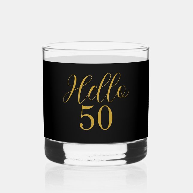 50th Birthday Black Gold Birthday Whiskey Glass (Front)