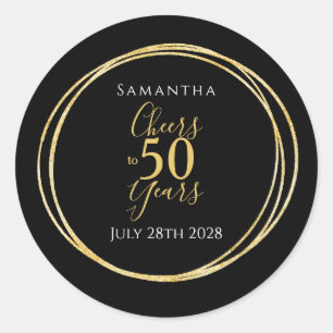 50th Birthday Black Gold Cheers to 50 Years Classic Round Sticker