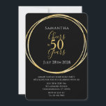 50th Birthday Black Gold Cheers to 50 Years Party Invitation<br><div class="desc">This is a chic and elegant 50th birthday party invitation. This stylish design is in classic black and gold. It has the message, "Samantha", "Cheers to 50 years" and the celebration date on the front and back. This modern, typography motif is framed by an elegant gold foil effect circle. on...</div>
