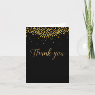 50th birthday black gold confetti Script Thank You Card