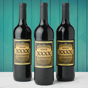 50th Birthday Black Gold Elegant Personalized Wine Label