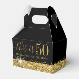 50th Birthday Black Gold Glitter Confetti Favor Box
