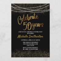 50th Birthday Black Gold Glitter String Lights