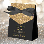 50th Birthday Black Gold Glitter Thank You Favor Box<br><div class="desc">This fabulous modern 50th Birthday Black Gold Glitter Thank You favour box with sparkling gold glitter, the birthday girl's name in a trendy script font, and tied with an elegant black bow would be perfect for your event. It would be great for a candy station, on a thank you gift...</div>