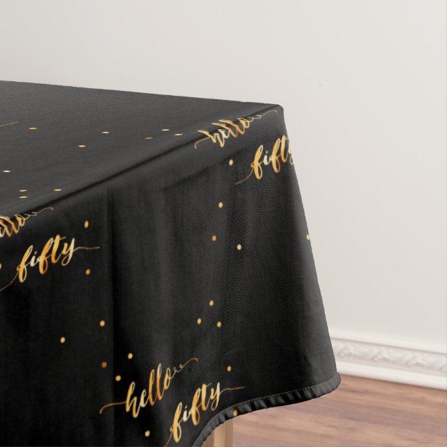 50th birthday black gold hello 50 typography tablecloth (In Situ)