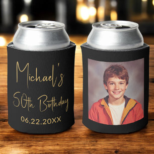 50th Birthday Black Gold Instagram Photo Can Cooler