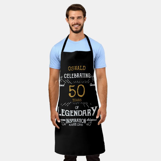 50th Birthday Black Gold Legendary Funny Apron (Worn)