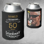 50th Birthday Black Gold  Legendary Photo<br><div class="desc">A personalized elegant 50th birthday can cooler that is easy to customize for that special birthday party occasion. Add your favourite photo for a unique touch.</div>