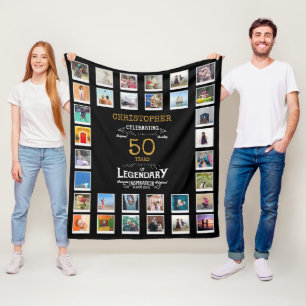 50th Birthday Black Gold  Legendary Photo Fleece Blanket