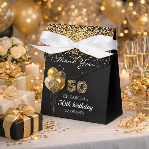 50th birthday black gold leopard thank you favor box